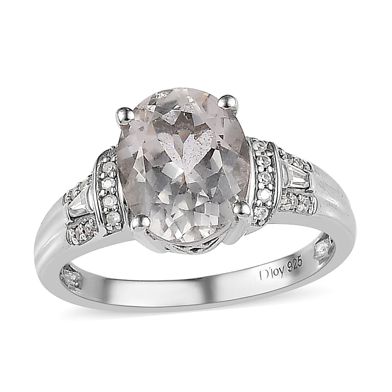 Brazilian Goshenite and White Zircon Ring in Platinum Over Sterling Silver (Size 10.0) 2.65 ctw
