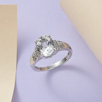 Brazilian Goshenite and White Zircon Ring in Platinum Over Sterling Silver (Size 10.0) 2.65 ctw