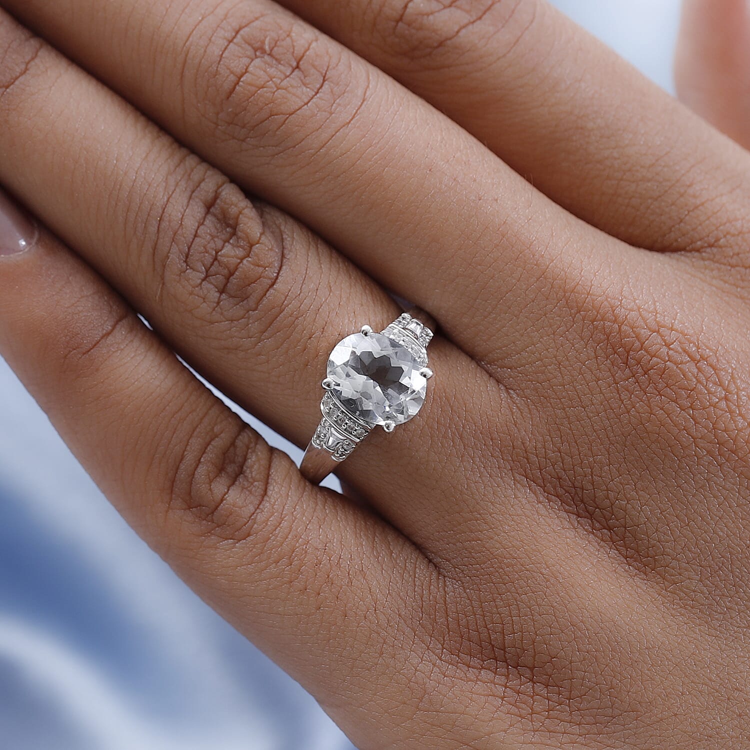 Brazilian Goshenite and White Zircon Ring in Platinum Over Sterling Silver (Size 10.0) 2.65 ctw