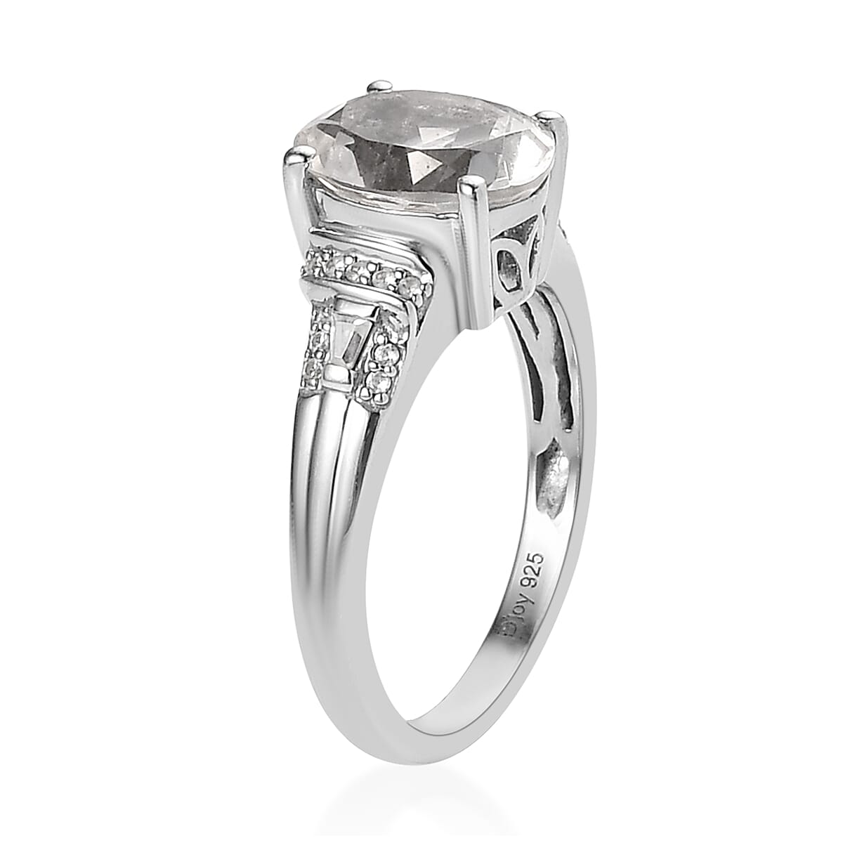 Brazilian Goshenite and White Zircon Ring in Platinum Over Sterling Silver (Size 10.0) 2.65 ctw