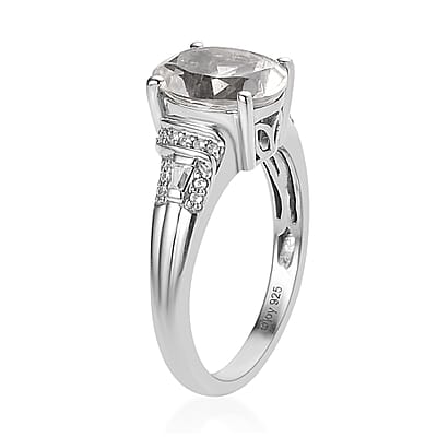 Brazilian Goshenite and White Zircon Ring in Platinum Over Sterling Silver (Size 10.0) 2.65 ctw