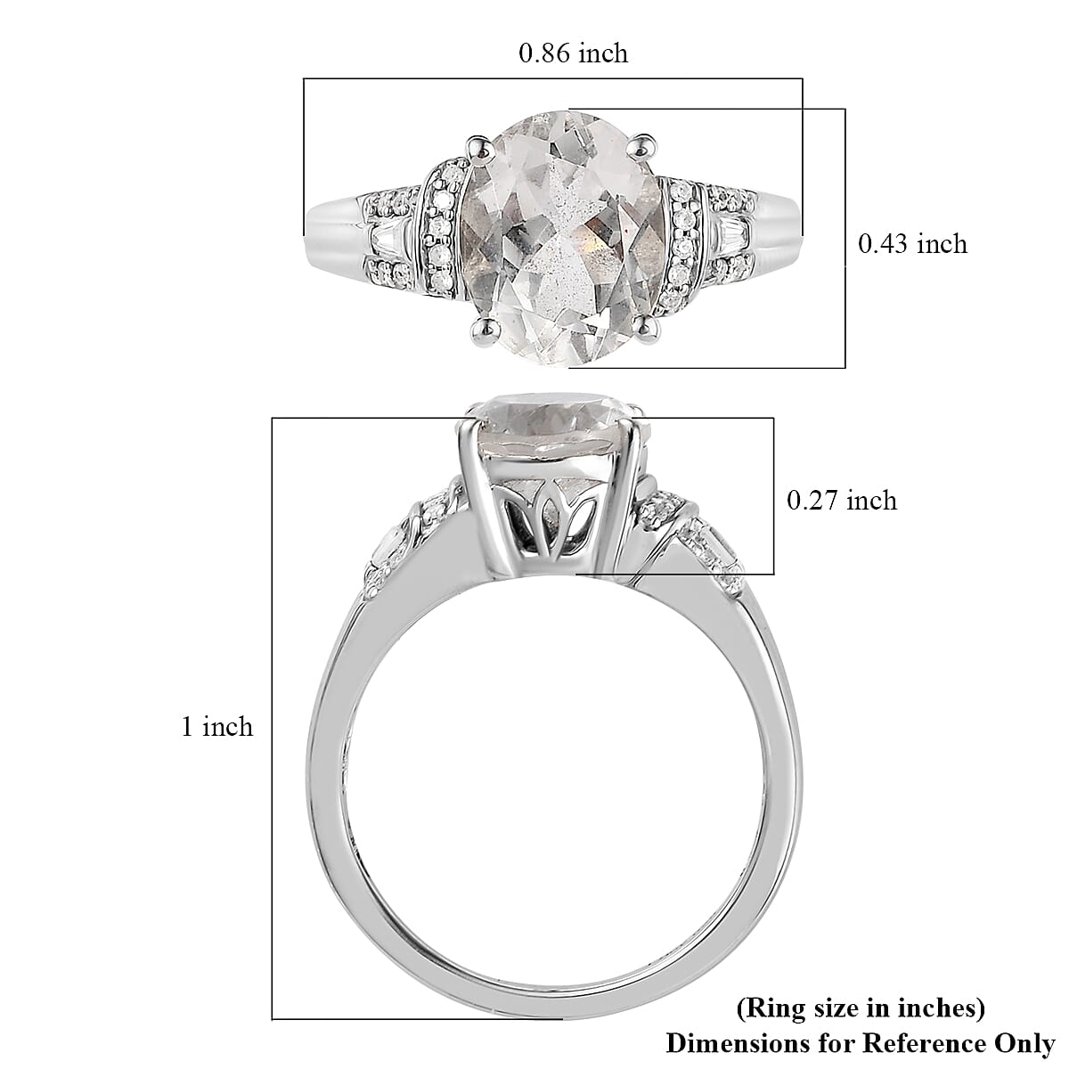 Brazilian Goshenite and White Zircon Ring in Platinum Over Sterling Silver (Size 10.0) 2.65 ctw