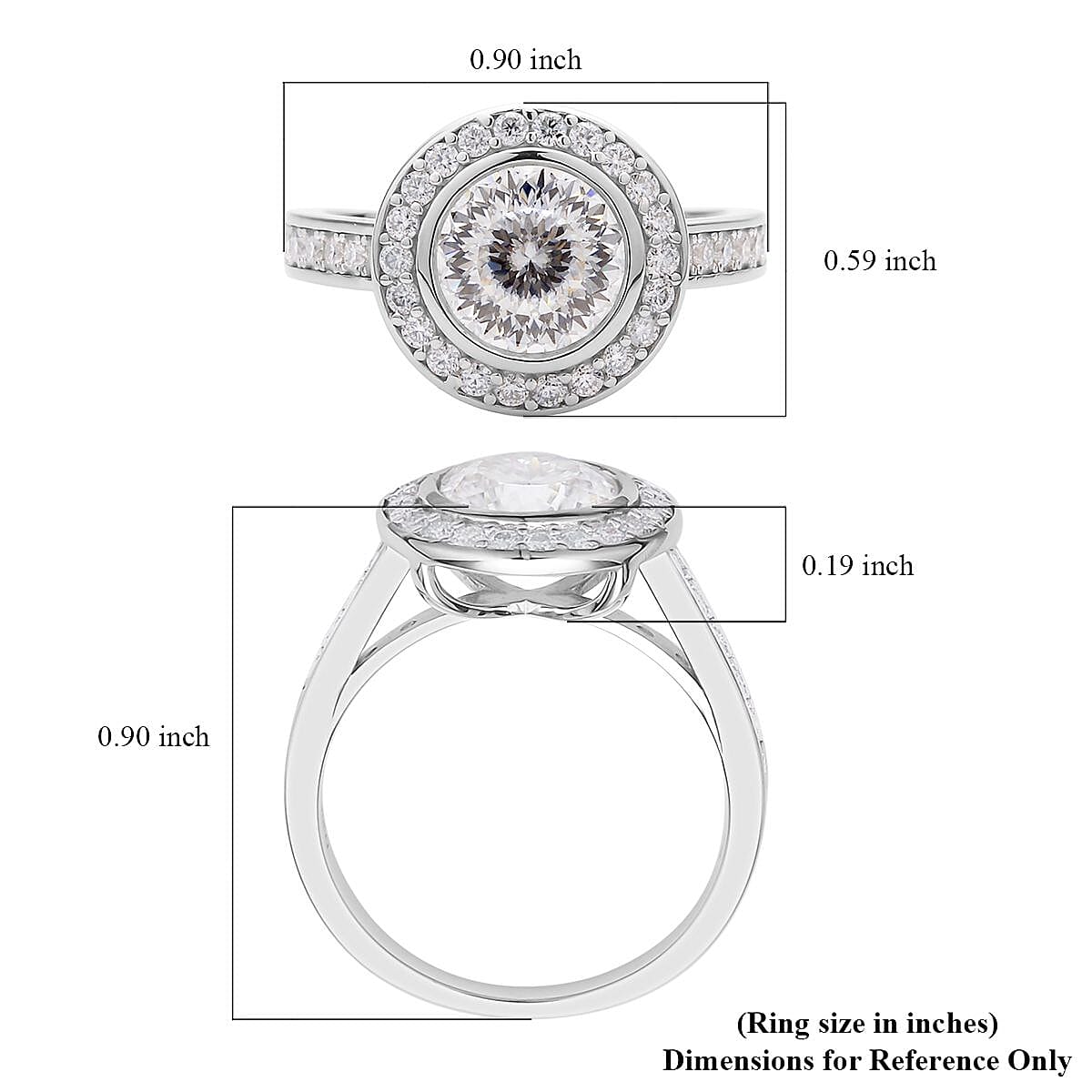 129 Facet Moissanite Halo Ring in Rhodium Over Sterling Silver (Size 10.0) 2.50 ctw