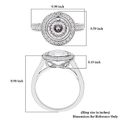129 Facet Moissanite Halo Ring in Rhodium Over Sterling Silver (Size 10.0) 2.50 ctw