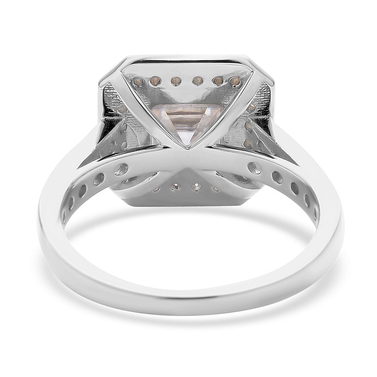 Asscher Cut Moissanite (Oct 7x7mm) Ring in Rhodium Over Sterling Silver (Size 10.0) 2.35 ctw image number 4