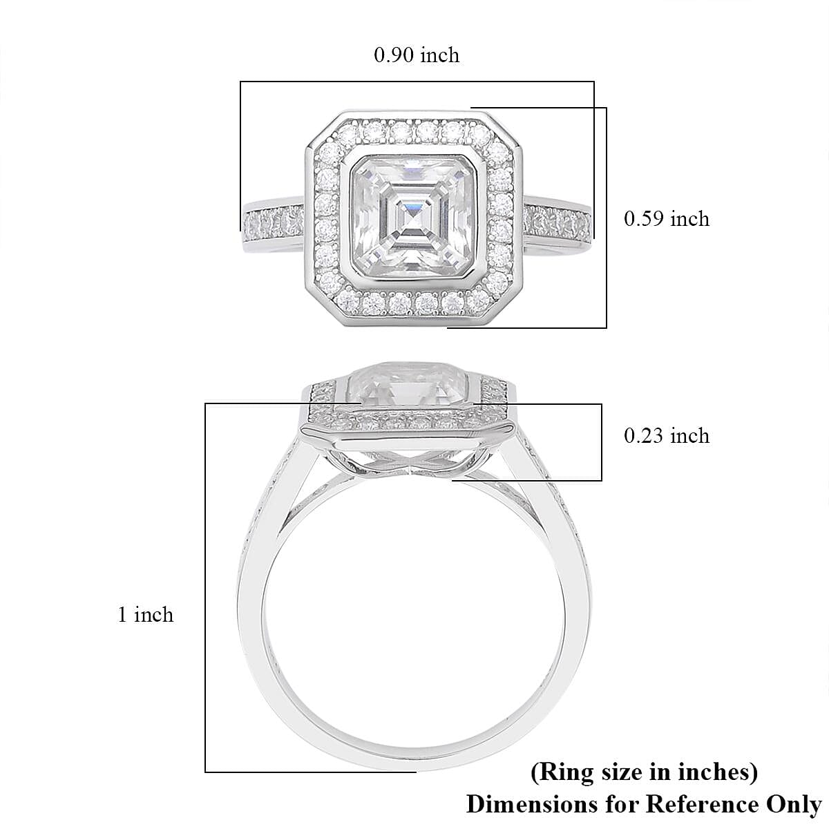 Asscher Cut Moissanite (Oct 7x7mm) Ring in Rhodium Over Sterling Silver (Size 10.0) 2.35 ctw image number 5