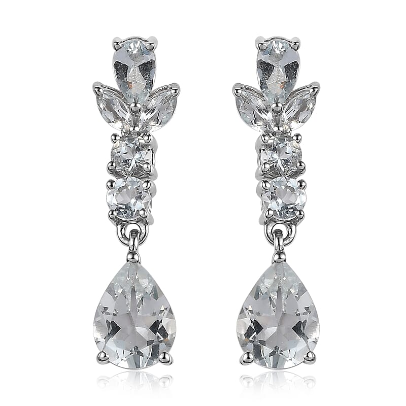 Premium Brazilian Goshenite Dangling Earrings in Platinum Over Sterling Silver 2.75 ctw