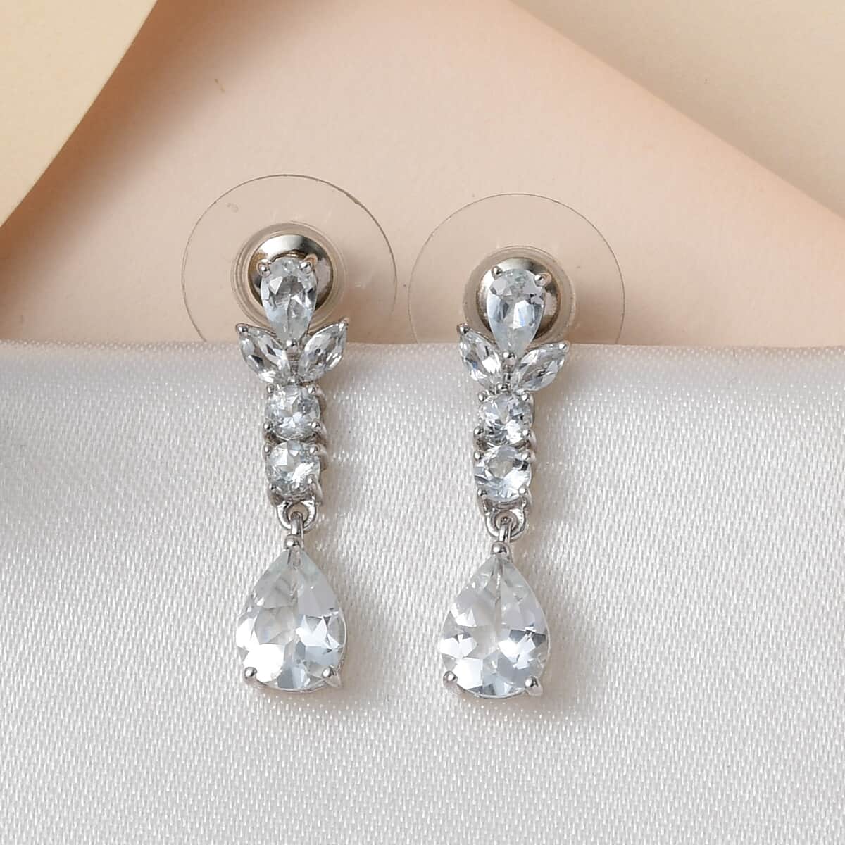 Buy Premium Brazilian Goshenite Dangling Earrings in Platinum Over ...