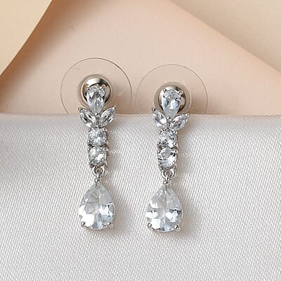 Premium Brazilian Goshenite Dangling Earrings in Platinum Over Sterling Silver 2.75 ctw