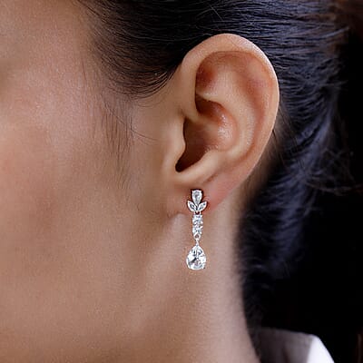 Premium Brazilian Goshenite Dangling Earrings in Platinum Over Sterling Silver 2.75 ctw