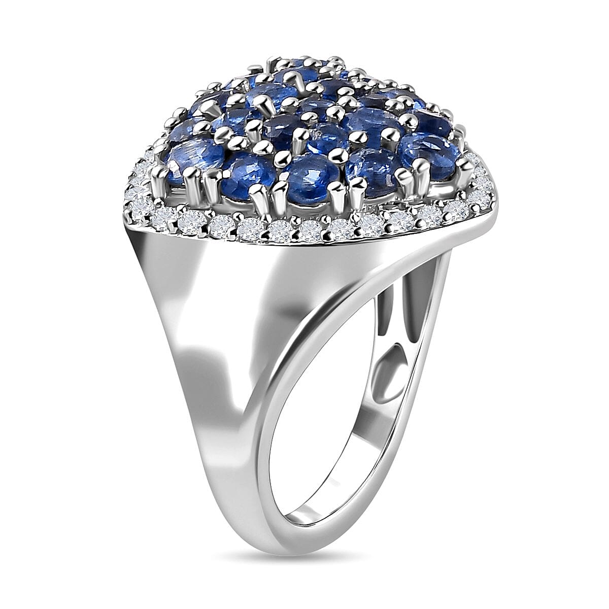 Kyanite and White Zircon 3.47 ctw Cluster Ring in Platinum Over Sterling Silver (Size 11.5) (7.34 g)