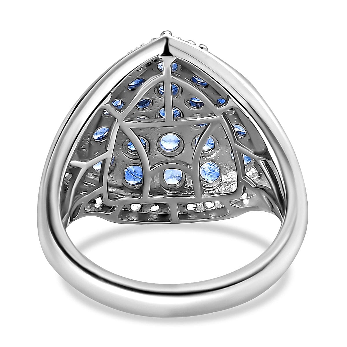 Kyanite and White Zircon 3.47 ctw Cluster Ring in Platinum Over Sterling Silver (Size 11.5) (7.34 g)