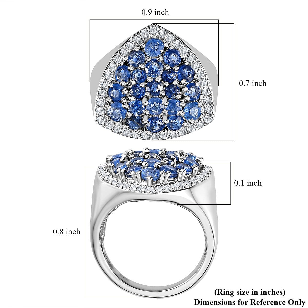 Kyanite and White Zircon 3.47 ctw Cluster Ring in Platinum Over Sterling Silver (Size 11.5) (7.34 g)