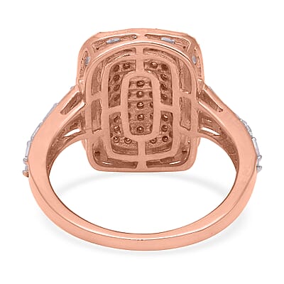 Natural Champagne and White Diamond Ring in Vermeil Rose Gold Over Sterling Silver (Size 10.0) 1.00 ctw