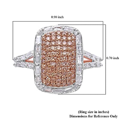 Natural Champagne and White Diamond Ring in Vermeil Rose Gold Over Sterling Silver (Size 10.0) 1.00 ctw