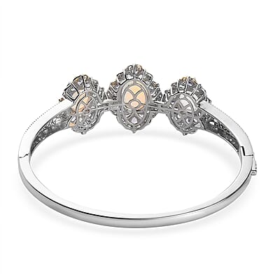 Premium Ethiopian Welo Opal and Tanzanite Bangle Bracelet in Vermeil Yellow Gold and Platinum Over Sterling Silver (7.25 In) 11.65 ctw