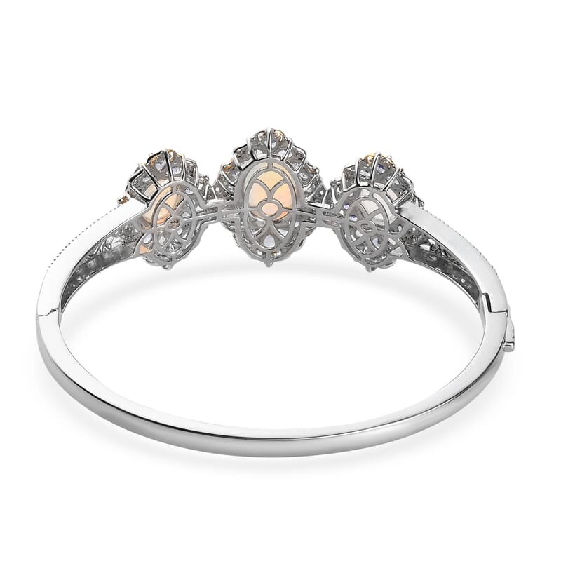 Premium Ethiopian Welo Opal and Tanzanite Bangle Bracelet in Vermeil Yellow Gold and Platinum Over Sterling Silver (7.25 In) 11.65 ctw