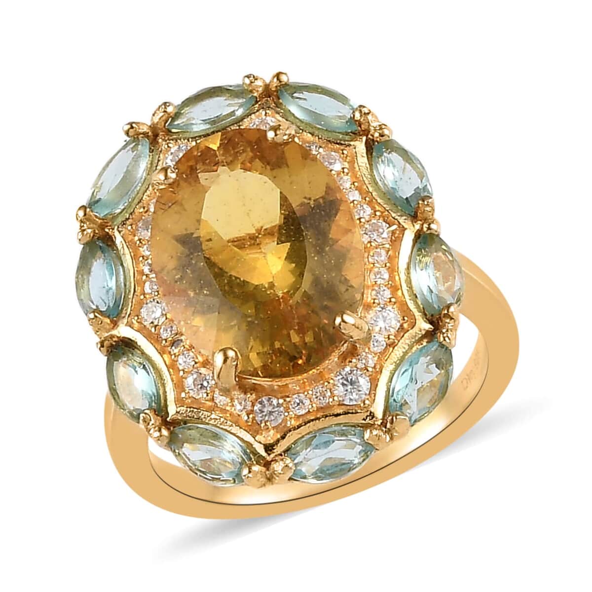 Premium Brazilian Golden Apatite and Multi Gemstone Ring in Vermeil Yellow Gold Over Sterling Silver 8.00 ctw (Delivery in 3-5 Business Days) image number 0