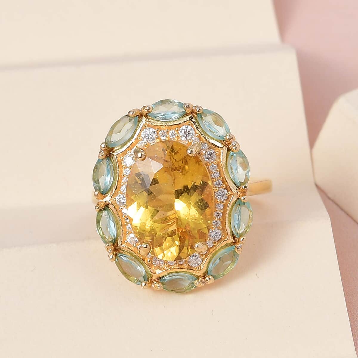 Premium Brazilian Golden Apatite and Multi Gemstone Ring in Vermeil Yellow Gold Over Sterling Silver 8.00 ctw (Delivery in 3-5 Business Days) image number 1