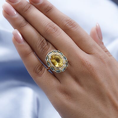Premium Brazilian Golden Apatite and Multi Gemstone Ring in Vermeil Yellow Gold Over Sterling Silver (Size 10.0) 8.00 ctw