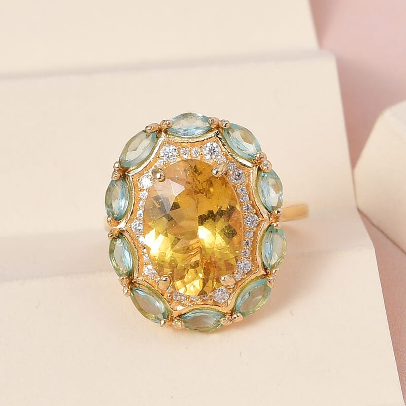 Premium Brazilian Golden Apatite and Multi Gemstone Ring in Vermeil Yellow Gold Over Sterling Silver (Size 7.0) 8.00 ctw