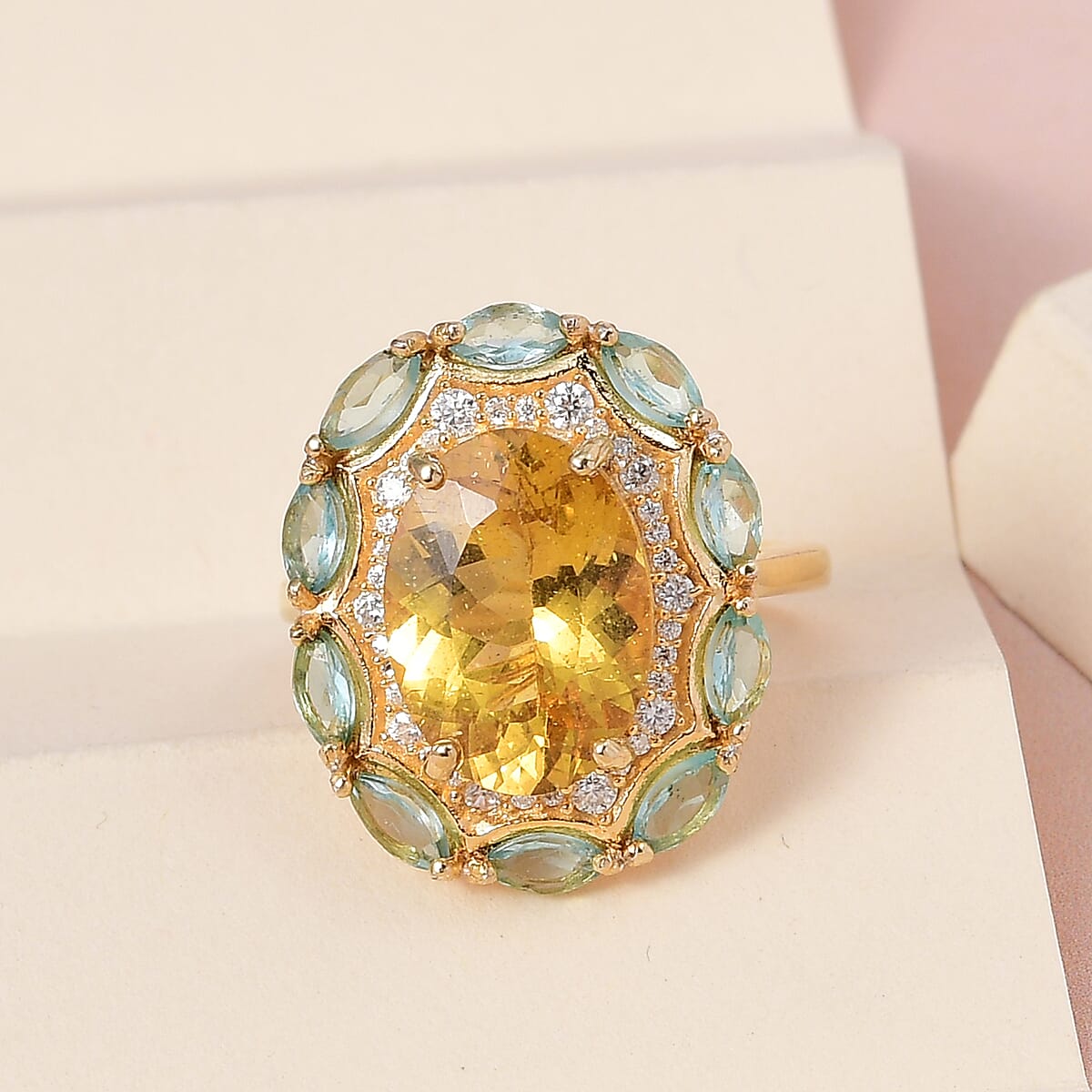 Premium Brazilian Golden Apatite and Multi Gemstone Ring in Vermeil Yellow Gold Over Sterling Silver (Size 8.0) 8.00 ctw image number 1