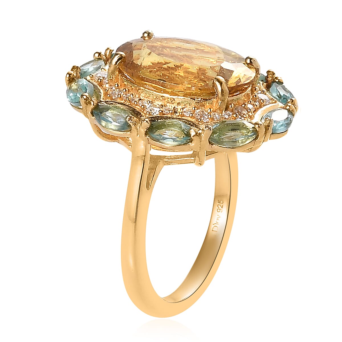 Premium Brazilian Golden Apatite and Multi Gemstone Ring in Vermeil Yellow Gold Over Sterling Silver (Size 8.0) 8.00 ctw image number 3