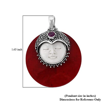 Bali Goddess Carved Bone and Multi Gemstone Pendant in Sterling Silver 0.40 ctw