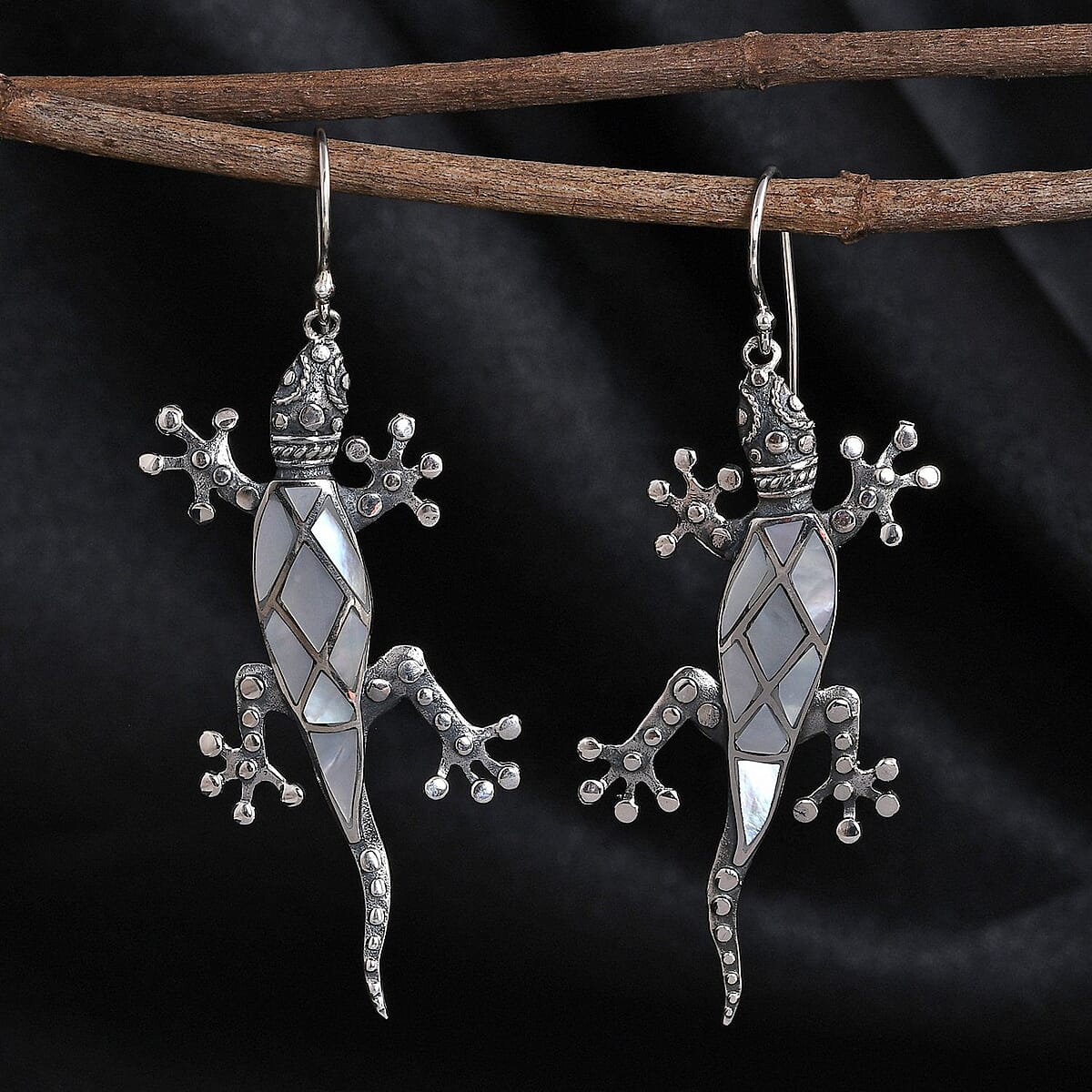 Bali Legacy Mother Of Pearl Lizard Earrings in Sterling Silver image number 1