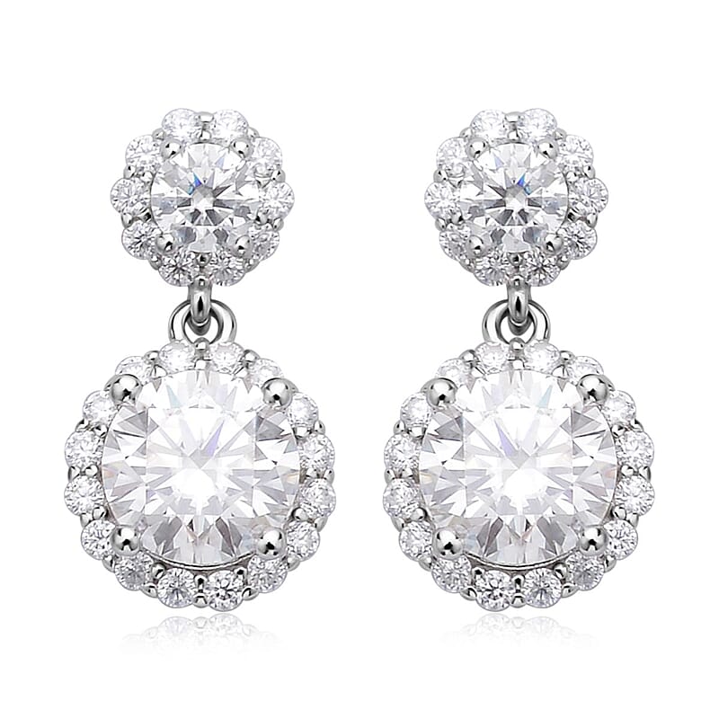 Moissanite Dangle Earrings in Rhodium Over Sterling Silver 2.75 ctw