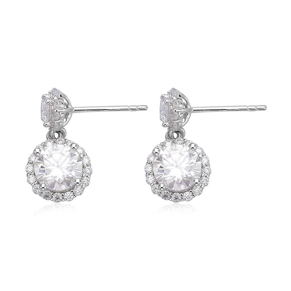 Moissanite Dangle Earrings in Rhodium Over Sterling Silver 2.75 ctw