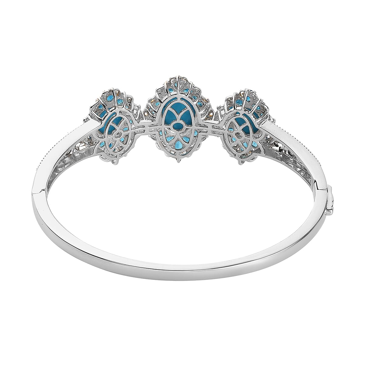 Premium Sleeping Beauty Turquoise and Neon Apatite Bangle Bracelet in Vermeil YG and Platinum Over Sterling Silver (7.25 In) 15.25 ctw image number 4