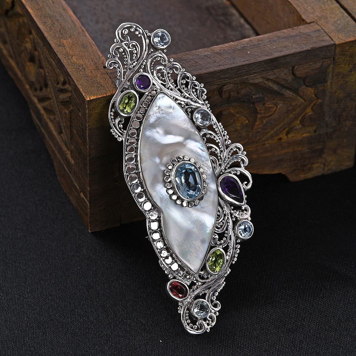 Bali Legacy Floral Brooch in Sterling Silver 4.20 ctw image number 1