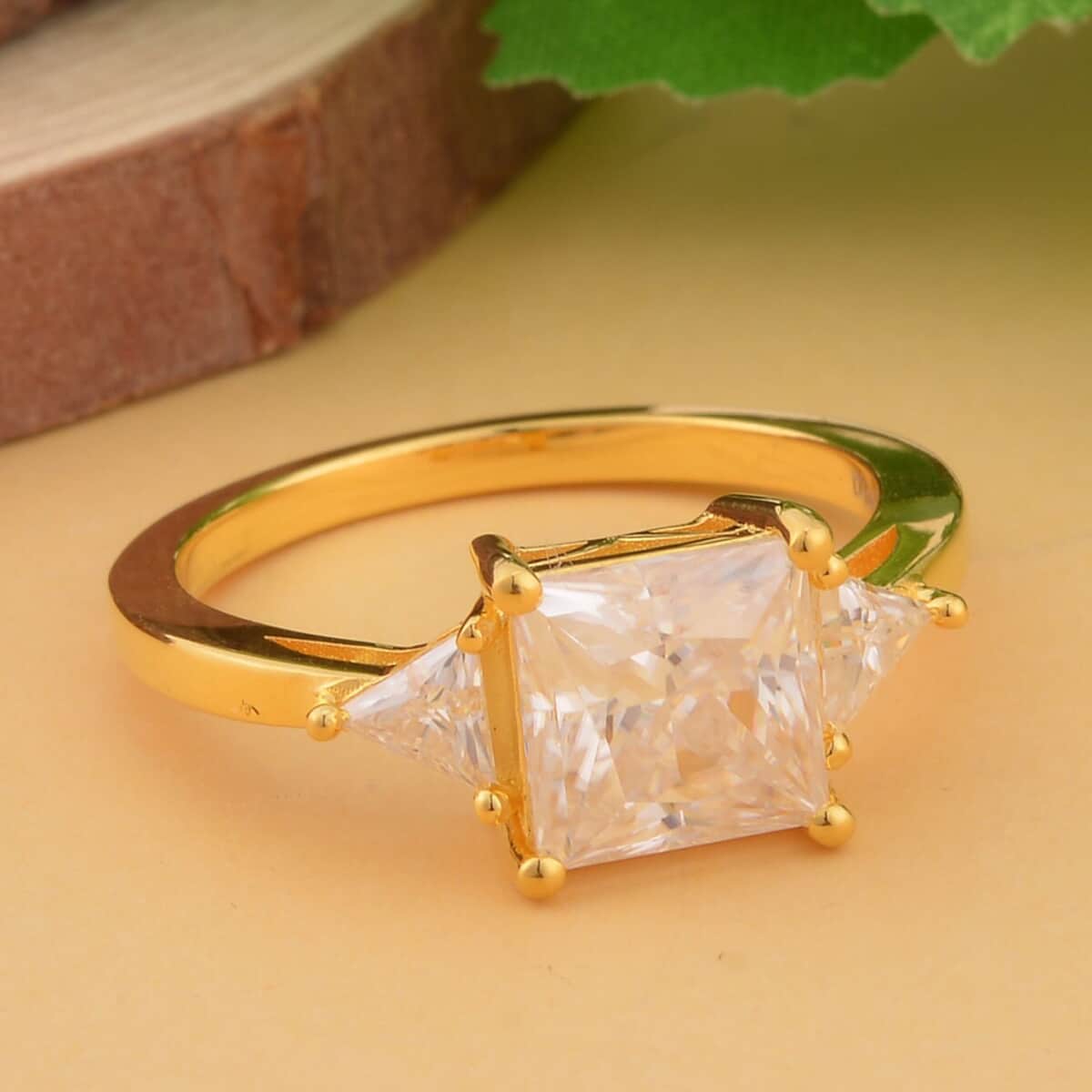 Moissanite Trilogy Ring in Vermeil Yellow Gold Over Sterling Silver 3.15 ctw image number 1