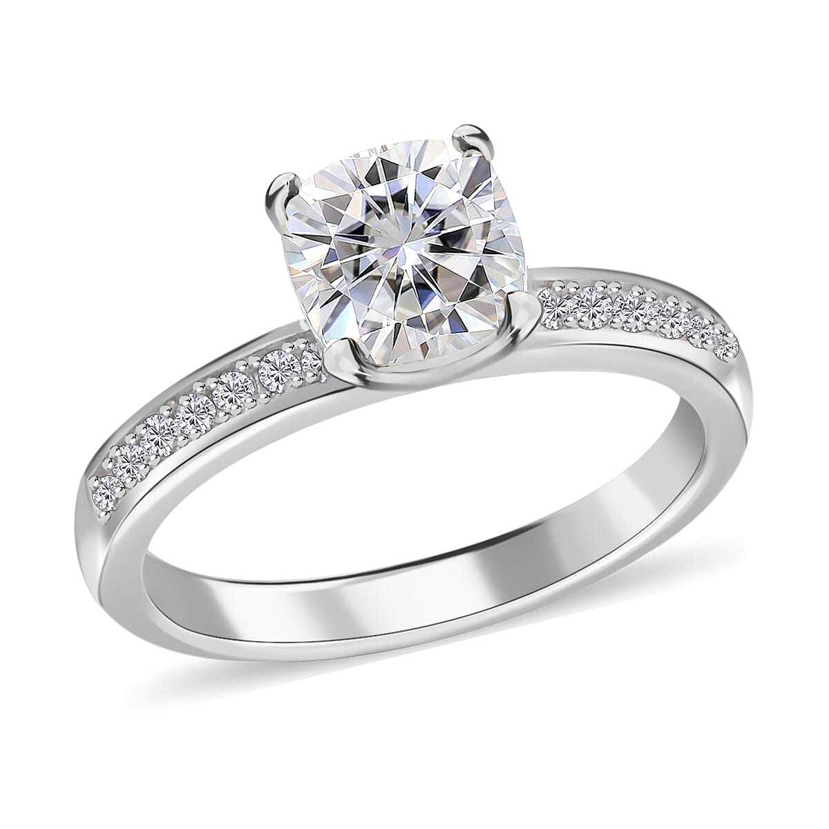 Moissanite Ring in Rhodium Over Sterling Silver (Size 10.0) 1.85 ctw