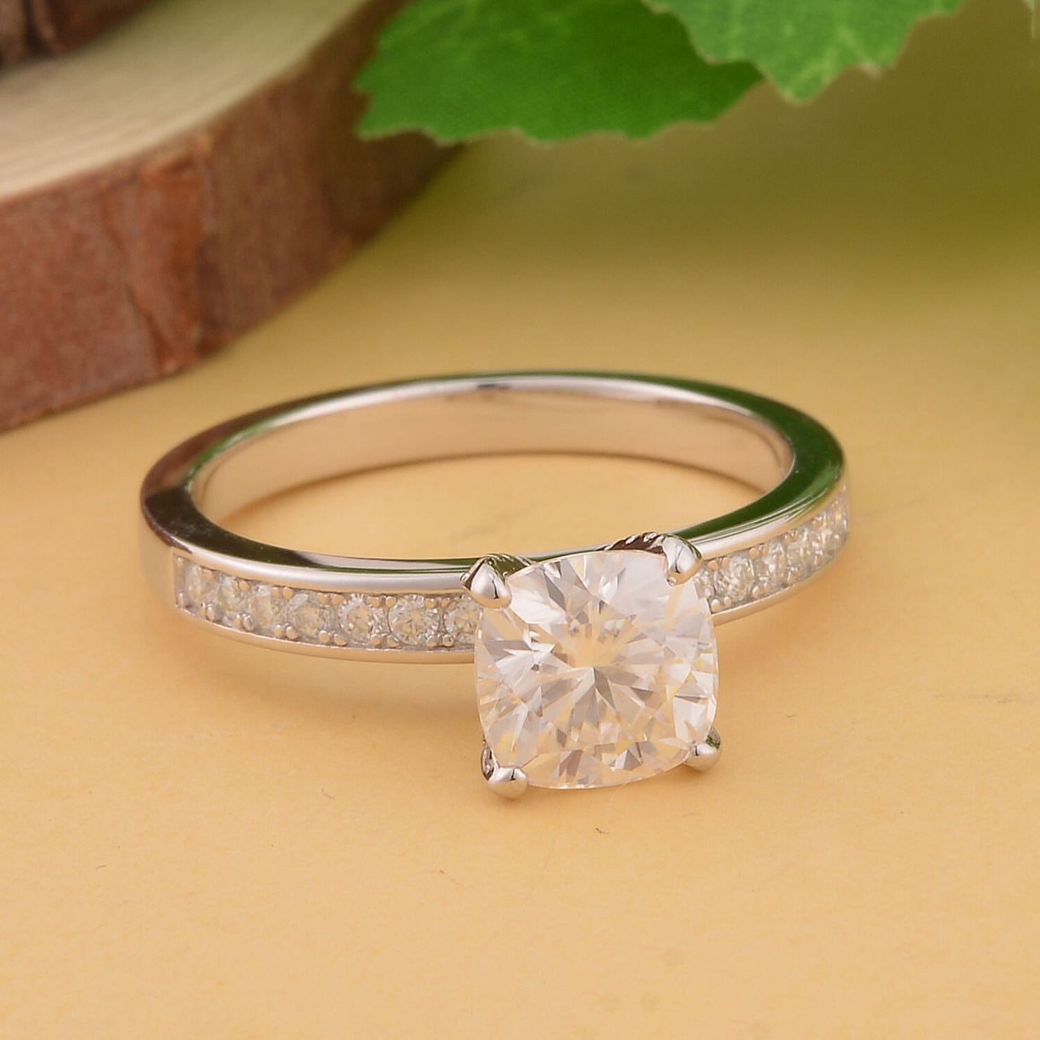 Moissanite Ring in Rhodium Over Sterling Silver (Size 10.0) 1.85 ctw