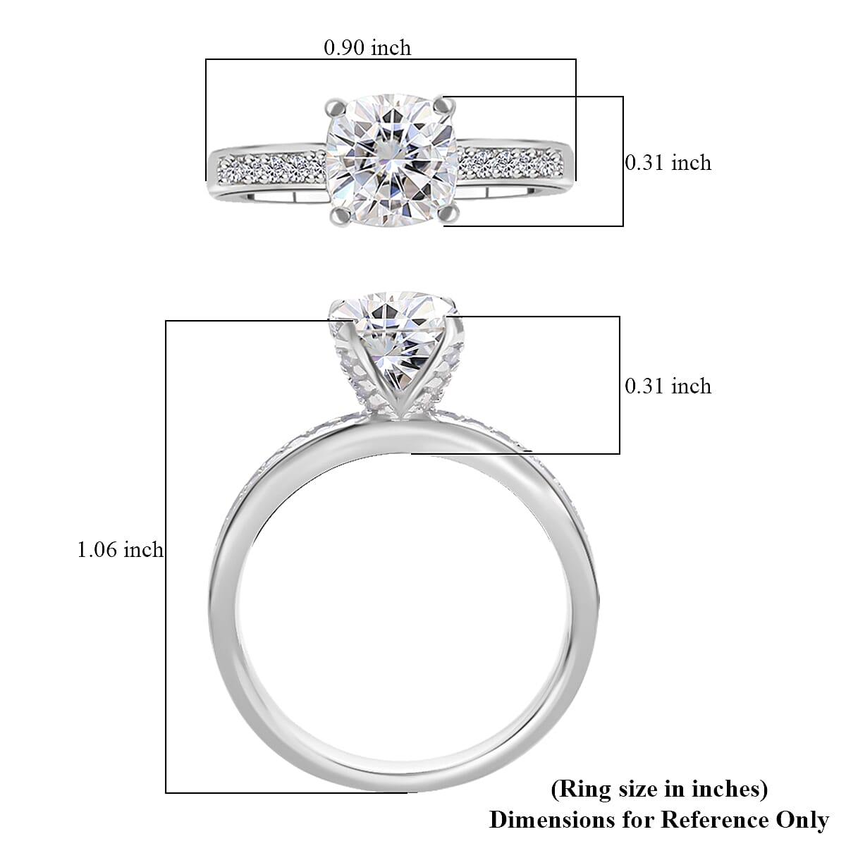 Moissanite Ring in Rhodium Over Sterling Silver (Size 10.0) 1.85 ctw