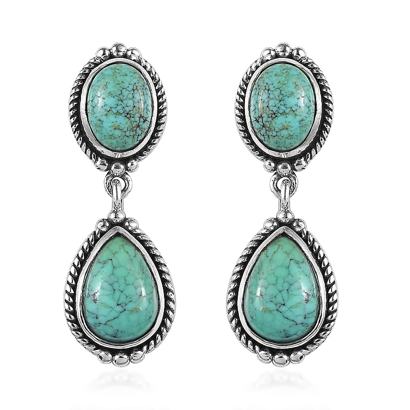 Artisan Crafted Blue Moon Turquoise Dangling Earrings in Sterling Silver 5.50 ctw