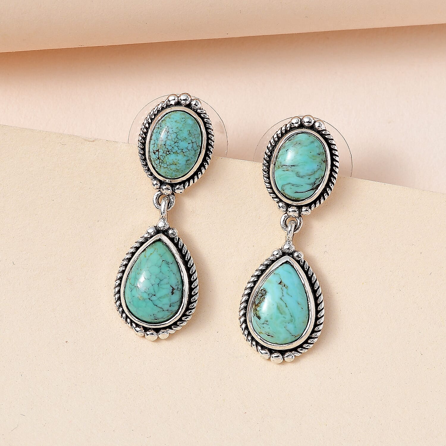 Artisan Crafted Blue Moon Turquoise Dangling Earrings in Sterling Silver 5.50 ctw