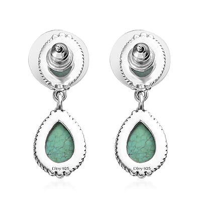 Artisan Crafted Blue Moon Turquoise Dangling Earrings in Sterling Silver 5.50 ctw