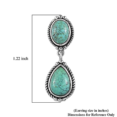 Artisan Crafted Blue Moon Turquoise Dangling Earrings in Sterling Silver 5.50 ctw