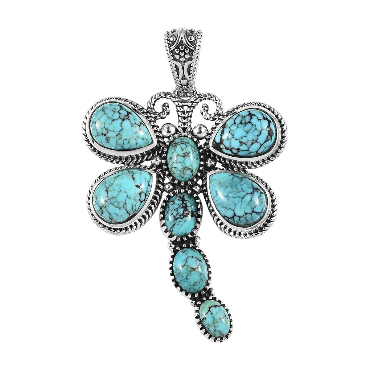 Artisan Crafted Blue Moon Turquoise Dragonfly Pendant in Sterling Silver 9.75 ctw image number 0