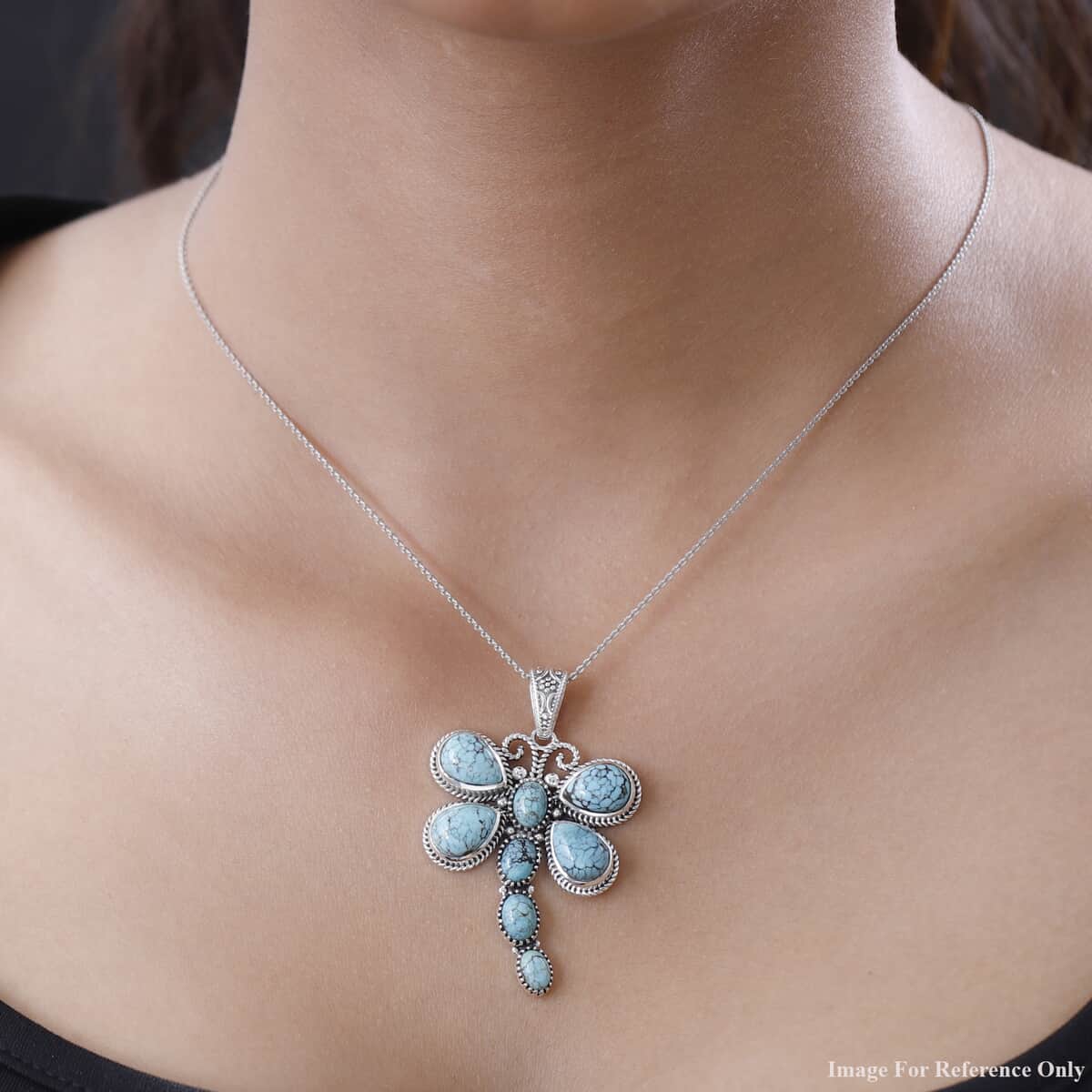 Artisan Crafted Blue Moon Turquoise Dragonfly Pendant in Sterling Silver 9.75 ctw image number 2