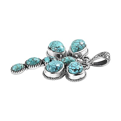 Artisan Crafted Blue Moon Turquoise Dragonfly Pendant in Sterling Silver 9.75 ctw