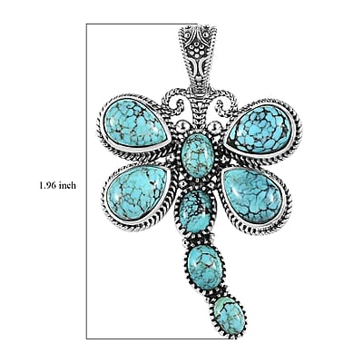 Artisan Crafted Blue Moon Turquoise Dragonfly Pendant in Sterling Silver 9.75 ctw
