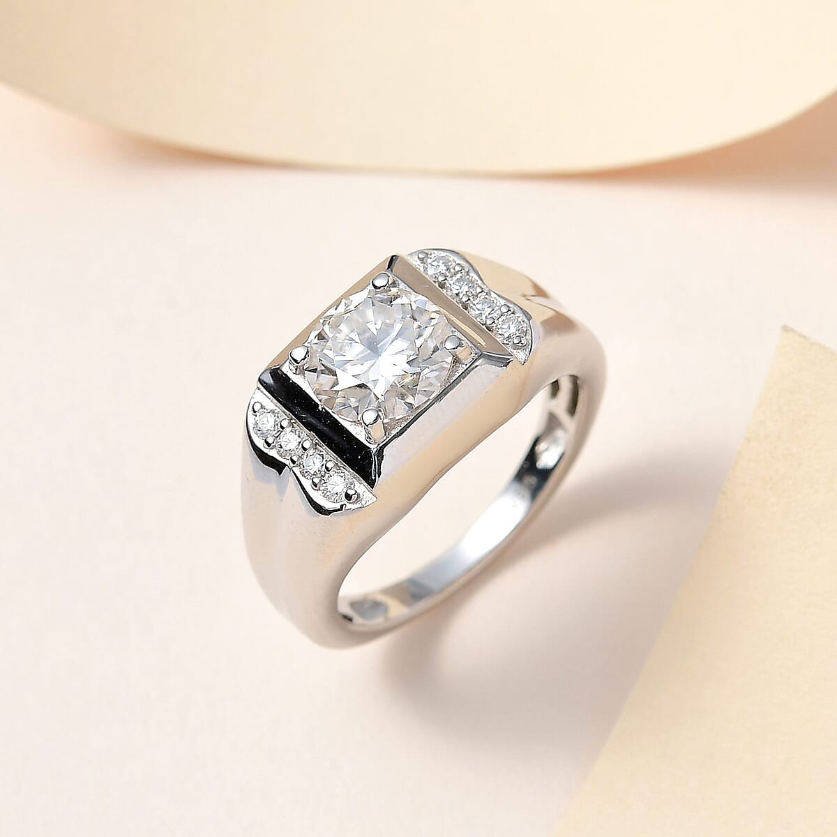 Moissanite Men's Ring in Platinum Over Sterling Silver (Size 12.0) 2.00 ctw image number 1