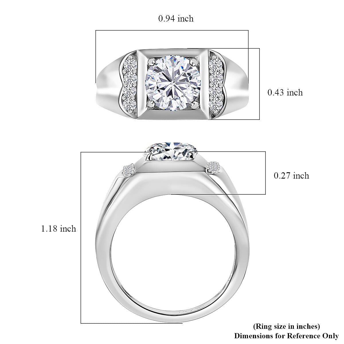 Moissanite Men's Ring in Platinum Over Sterling Silver (Size 12.0) 2.00 ctw image number 5