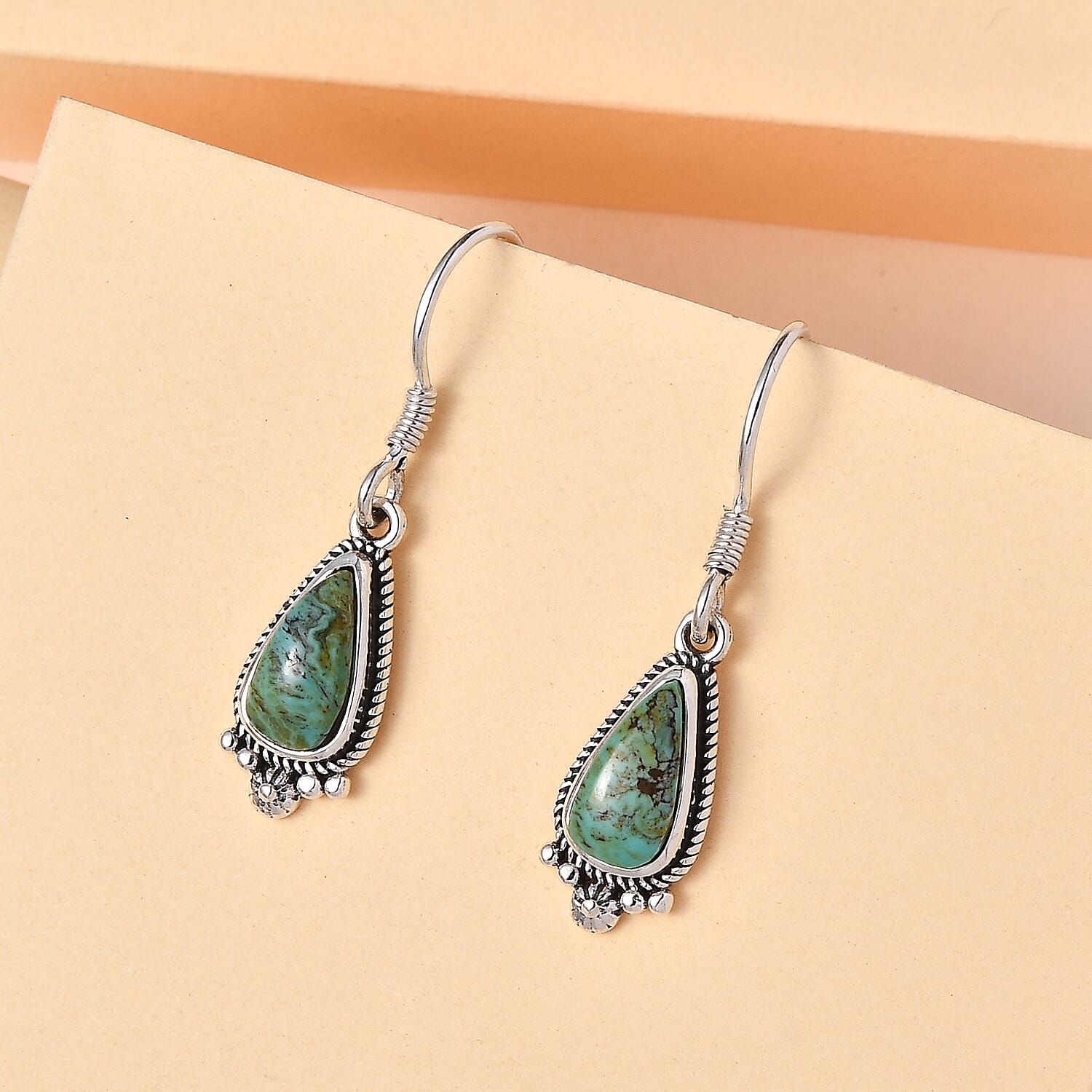 Artisan Crafted Blue Moon Turquoise Dangle Earrings in Sterling Silver 2.75 ctw