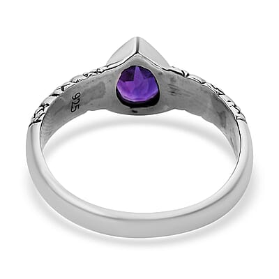 Bali Legacy Amethyst Floral Ring in Sterling Silver (Size 10.0) 1.00 ctw