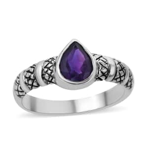Bali Legacy Amethyst Floral Ring in Sterling Silver (Size 7.0) 1.00 ctw